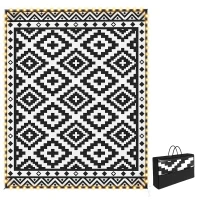 Outsunny Outdoor Rug Carpet Reversible Plastic Straw Rug with LED Lights Black and White 10' x 8' for Patio(m-11)