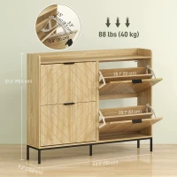 HOMCOM Narrow Shoe Storage Cabinet, Modern Slim Shoe Cabinet with 4 Flip Drawers, 16 Pairs of Shoes for Hallway, Entryway, Oak(m-3)