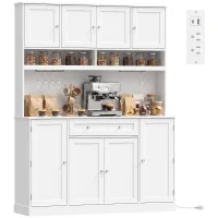 HOMCOM 73" Pantry Cabinet with Charging Station, 55" Wide Kitchen Pantry with Microwave Stand, White(m-11)