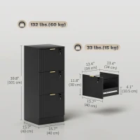 HOMCOM Lockable Filing Cabinet with 3 Fluted Drawers, File Cabinet with Adjustable Hanging Rails for A4 Letter Files, Black(m-3)