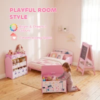 Qaba Kids Storage Chest with Lid, Toy Box with Safety Hinges and Groove Handles for Kids, Bedroom, Playroom, Nursery, Pink(m-5)