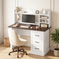 HOMCOM Computer Desk with 3 Drawers and Storage Shelves, 47" Home Office Study Writing Table, Walnut and White(m-2)