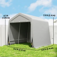 Outsunny 9.2' x 7.9' Garden Storage Tent, Patio Storage Shelter w/ Metal Frame and Double Zipper Doors, Light Grey(m-3)