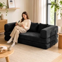 HOMCOM 81" Boneless Couch, 5-in-1 Convertible Sofa Bed with 29.5" Deep Seat, High-Density Foam, No Assembly, Black(m-8)