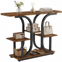 HOMCOM 42.5" Modern Console Table, 3-Tier Narrow Entryway Table with Open Storage Shelves for Entryway, Rustic Brown(m-11)