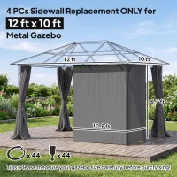 Outsunny 9.84' x 11.8' Gazebo Sidewall Set with Hooks/C-Rings, Gray(m-3)
