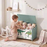 Qaba Kids Storage Chest with Lid, Toy Box with Safety Hinges and Groove Handles for Kids, Bedroom, Playroom, Nursery, Green(m-1)