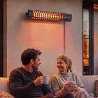 Outsunny 1500 W Electric Patio Heater, Wall Mounted IP65 Waterproof Outdoor Infrared Heater with Touch/Remote Control, Black(m-1)