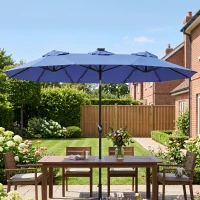 Outsunny Double-sided Patio Umbrella, 9.7' Outdoor Umbrella with Tilt and Crank, LED Solar Light and 12 Ribs, Navy Blue(m-9)