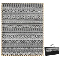 Outsunny Outdoor Rug Carpet with USB Lights Reversible Patio Rug with Carry Bag for Camping 10' x 8'(m-1)
