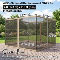 Outsunny Replacement Mosquito Netting for Gazebo 10' x 10' Black Screen Walls for Canopy with Zippers for Parties and Outdoor Activities, Khaki(m-3)