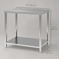 HOMCOM Stainless Steel Workbench, 35 x 24 x 34 Inch, Heavy Duty Work Prep Table with Shelf, Workbench for Kitchen, Garage(m-3)
