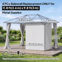 Outsunny Gazebo Curtains, 10' x 12' Universal Replacement Privacy Curtain, 4-Panels Sidewall with Hooks/C-Rings, Light Grey(m-3)