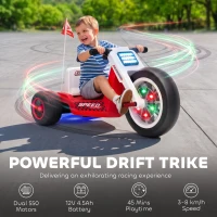 Qaba 12V Electric Car for Kids, Electric Ride On Tricycle with Soft Start, Light-Up Wheel, Adjustable Seat for 3-6, Red(m-4)