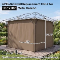 Outsunny 9.84' x 9.84' Gazebo Sidewall Set with Hooks/C-Rings, Brown(m-3)