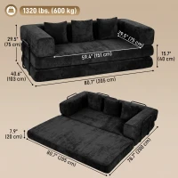HOMCOM 81" Boneless Couch, 5-in-1 Convertible Sofa Bed with 29.5" Deep Seat, High-Density Foam, No Assembly, Black(m-3)