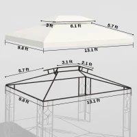 Outsunny Gazebo Replacement Canopy for Model 84C-101, 2-Tier Top Cover for 10' x 13' Gazebo, Charcoal (TOP ONLY)(m-3)