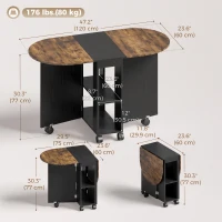 HOMCOM Folding Dining Table, Drop Leaf Table with 2 Shelves for Small Spaces, 120cm, Rustic Brown(m-3)