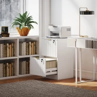 HOMCOM Lockable Filing Cabinet with 2 Fluted Drawers, File Cabinet with Adjustable Hanging Rails for A4 Letter Files, White(m-8)
