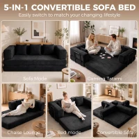 HOMCOM 81" Boneless Couch, 5-in-1 Convertible Sofa Bed with 29.5" Deep Seat, High-Density Foam, No Assembly, Black(m-4)