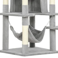 PawHut 76" Large Cat Tree for Indoor Cats with 8 Scratching Posts, 3 Plush Beds, 2 Hammocks, 2 Large Condos, Ramp, Light Grey(m-11)
