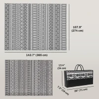 Outsunny Outdoor Rug Carpet with USB Lights Reversible Patio Rug with Carry Bag for Camping 12' x 9'(m-3)