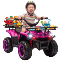 Qaba 24V Ride on ATV, 4 Wheeler for Kids with Dual Motors, Soft Start, Battery Display, Music, Lights for 3-8 Years, Pink(m-10)