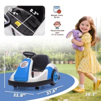 Qaba 6V Kids Bumper Car with Big Wheels, Electric Car for Kids with 360-Degree Spin, Slow Start, for 37-72 M, Blue(m-3)