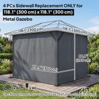 Outsunny Gazebo Curtains, 10' x 10' Universal Replacement Privacy Curtain, 4-Panels Sidewall with Hooks/C-Rings, Slate Grey(m-3)