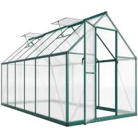 Outsunny Polycarbonate Greenhouse with Swing Door and Two Adjustable Roof Vents, Aluminum Walk-in Greenhouse, 11x6 ft, Dark Green(m-11)