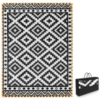 Outsunny Outdoor Rug Carpet Reversible Plastic Straw Rug with LED Lights Black and White 12' x 9' for Patio(m-11)