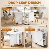HOMCOM Folding Dining Table, Drop Leaf Table with 2 Shelves for Small Spaces, 120cm, White(m-4)