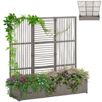 Outsunny Raised Garden Bed with Lattice Trellis, Rattan Outdoor Planter with Storage for Garden, Patio, Balcony, Grey(m-9)