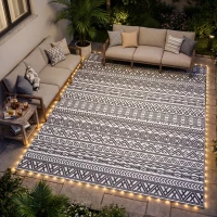 Outsunny Outdoor Rug Carpet with USB Lights Reversible Patio Rug with Carry Bag for Camping 12' x 9'(m-9)