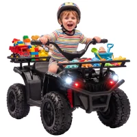 Qaba 12V Ride on ATV, 4 Wheeler for Kids with Dual Motors, Soft Start, Battery Display, Music, Lights for 3-8 Years, Black(m-10)