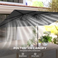 Outsunny Double-Sided Patio Umbrella Parasol with Tilt, Adjustable Height, Vents and 12 Ribs, for Garden, Deck, Grey(m-7)