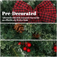 HOMCOM 36" Prelit Crestwood Spruce Artificial Christmas Wreath, Christmas Decor with Bow, 8 Modes, Red Berries, Pinecones(m-6)