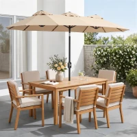 Outsunny Double Sided Patio Umbrella, 9.7' Large Outdoor Market Umbrella with Push Button Tilt and Crank, 3 Air Vents and 12 Ribs, for Garden, Deck, Pool, Brown(m-8)