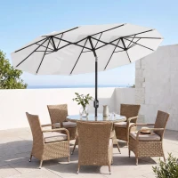 Outsunny 9.7' Double-sided Patio Umbrella with 3 Air Vents, Tilt and Crank, Outdoor Umbrella, White(m-9)