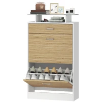 HOMCOM Shoe Cabinet, Slim Shoe Organizer Cabinet with 2 Flip Drawers, Adjustable Shelves, Drawer and Glass Top(m-12)