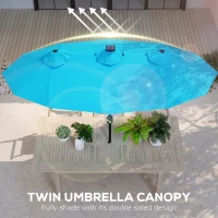 Outsunny Double-sided Patio Umbrella, 9.7' Outdoor Umbrella with Tilt and Crank, LED Solar Light and 12 Ribs, Light Blue(m-5)