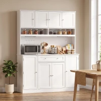 HOMCOM 73" Pantry Cabinet with Charging Station, 55" Wide Kitchen Pantry with Microwave Stand, White(m-9)