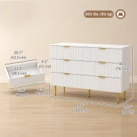 HOMCOM Modern Chest of Drawers 6 Drawer Dresser for Bedroom with Gold Legs and Handles, White(m-3)
