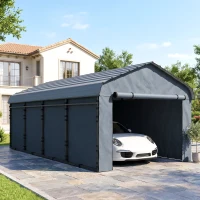 Outsunny 12' x 20' Metal Carport, Heavy Duty Garage Car Canopy with Galvanized Metal Roof and Removable Sidewalls, Dark Gray(m-2)