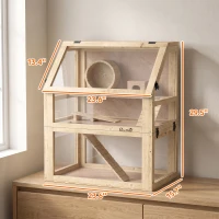 PawHut 3 Tier Wooden Hamster Cage w/ Detachable Bottom, Hut, Seesaw, Exercise Wheel, Ramps, 24" x 16" x 29.5"(m-3)