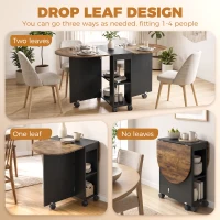 HOMCOM Folding Dining Table, Drop Leaf Table with 2 Shelves for Small Spaces, 120cm, Rustic Brown(m-4)