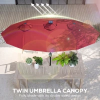 Outsunny Double-sided Patio Umbrella, 9.7' Outdoor Umbrella with Tilt and Crank, LED Solar Light and 12 Ribs, Wine Red(m-5)