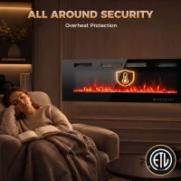 HOMCOM 60" Electric Fireplace, Ultra-Thin Recessed, Wall Mounted and Freestanding Fireplace w/ Flame Effect, 750W/1500W, Black(m-7)