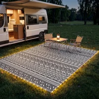 Outsunny Outdoor Rug Carpet with USB Lights Reversible Patio Rug with Carry Bag for Camping 12' x 9'(m-8)