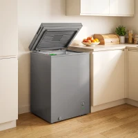 HOMCOM Mini Freezer, 3.5 Cu.Ft Chest Freezer with 7-Setting Adjustable Thermostat, Wire Basket, Quiet Operation, Grey(m-1)